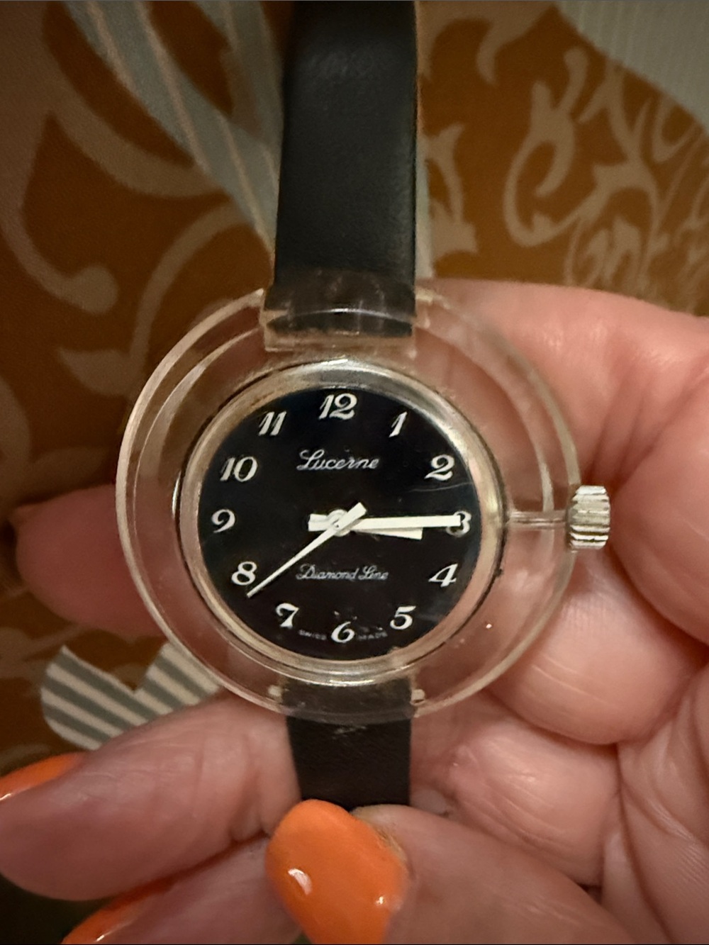 A vintage Lucerne acrylic Black Dial Women's Watch automatic